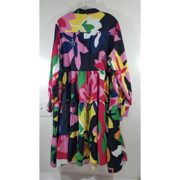 Buxom Couture Floral Long Sleeve Tiered Dress Size 1X with Pockets Spandex - Picture 10 of 14
